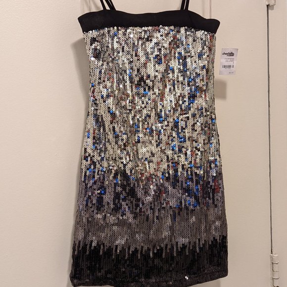 Charlotte Russe Sequin Dress (Black & Silver) with Back Zipper - Picture 4 of 10